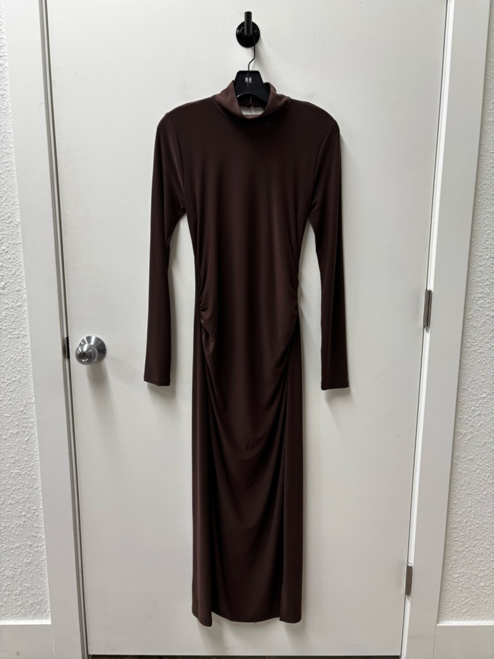 NWT Aritzia Wilfred Remedy Rich Mocha Brown Mock Neck Long Sleeve Midi Dress
